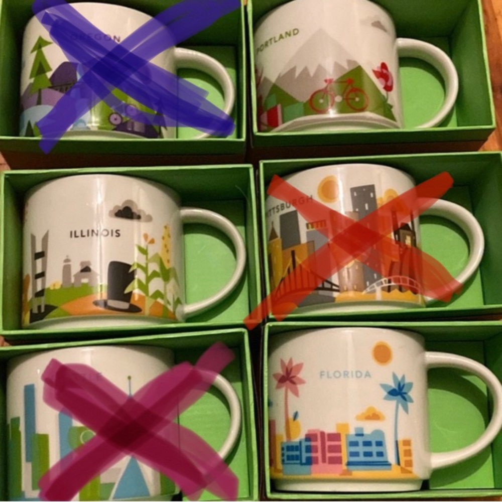 NEW IN BOX 14 oz Starbucks mugs (FL, IL, Portland)